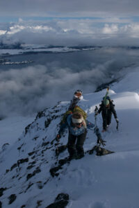 Kasha and Jessica booting up the S. ridge of Mt. Emerson